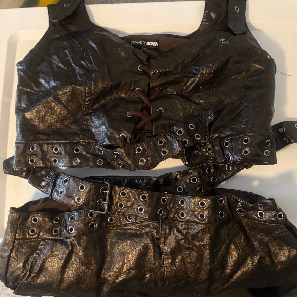 Fashion Nova Maya Faux Leather Skirt Set